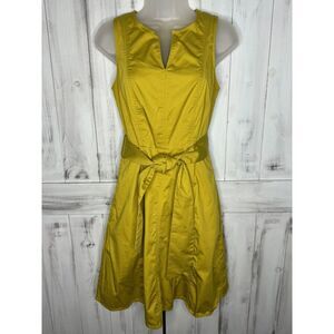 WOMENS BODEN MISCHA BELTED CHARTREUSE YELLOW GREEN SLEEVELESS KNEE SHIFT DRESS 6